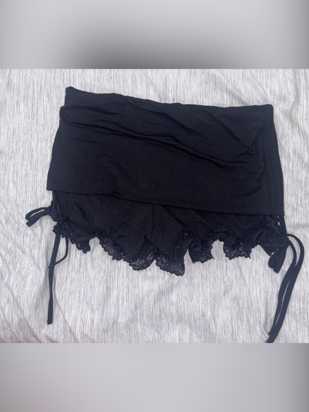 SHEIN Black Lace Trim Drawstring Waist Skirted Short